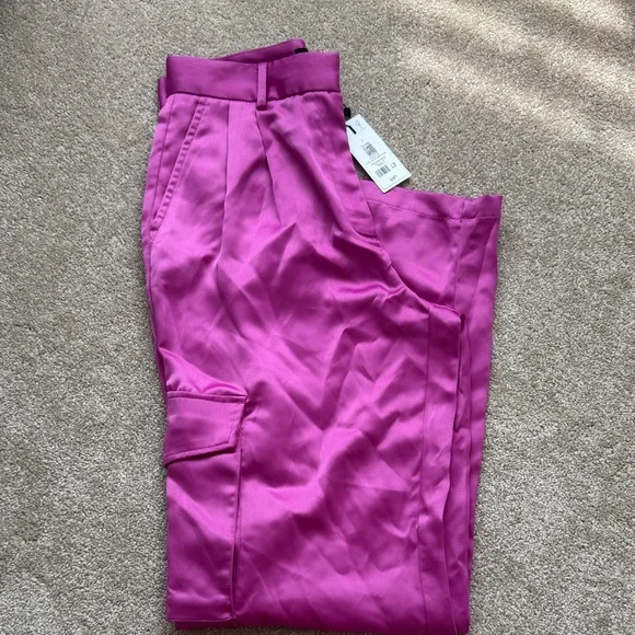 Dynamite Fuchsia Satin Cargo Trousers - Picture 6 of 7